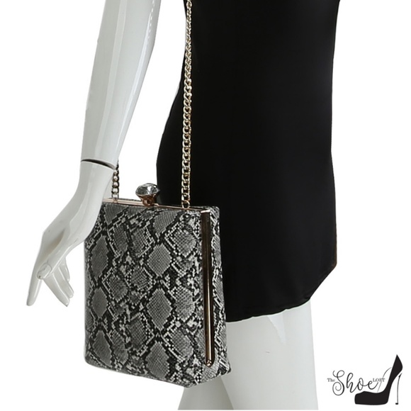 Tan Snakeskin Embossed Jewel Top Box Bag - Picture 6 of 6